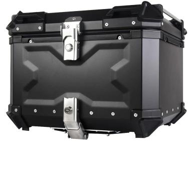 Imagem de Motocicleta Caixa Tail Caixa Tail de alumínio Tronco traseiro de motocicleta dura 45L 55L 65L 80L 100L Bagagem resistente ao clima Tour Storage Top Box com backrest e suporte, preto, 65L Mot
