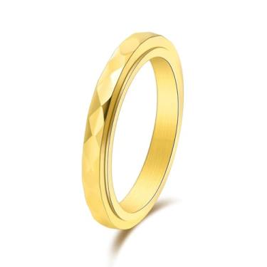 Imagem de SeiMios Anel Fidget para Ansiedade 3 mm Aço Titânio Multifacetado Anel Giratório para Mulheres Homens Aliança de Casamento Altamente Polido Ajuste Conforto Tamanho 5-10, Aço inoxidável, Sem pedra