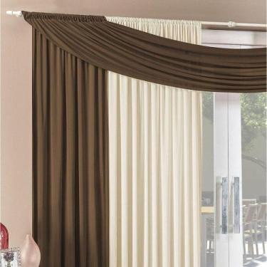 Imagem de Cortina Alana 3,00M X 2,50M Tabaco Com Palha Tecido Malha Para Sala Ou