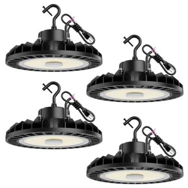 Imagem de GongYe Luminária Led Ufo High Bay De 250 W, Pacote Com 4 Unidades, 5000 K, 35.000 Lm, Regulável De 0 A 10 V, Plugue Americano, Cabo De 1,5 M, Iluminação Para Lojas, Armazéns, Oficinas, Fábricas, Aca