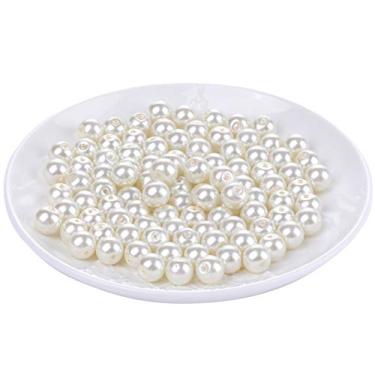 Imagem de Weebee 200 peças de contas de vidro e pérola, espaçador solto, redondo, tcheco, pequeno lustre de cetim, feito à mão, para artesanato, colares, pulseiras, brincos (creme, 6 mm)