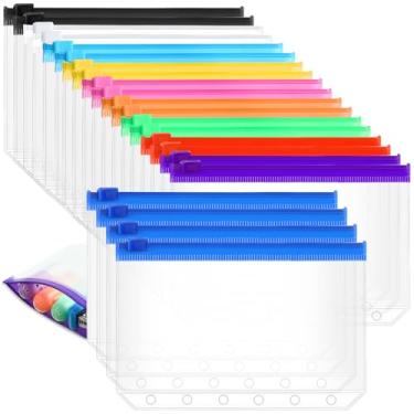 Imagem de Gersoniel 40 bolsos para fichário, 6 orifícios, bolsa com zíper, 6 anéis, bolsos A7, com pastas com zíper, bolsas de plástico, sacos de folhas soltas, à prova d'água, saco de arquivamento de