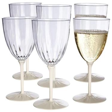 Imagem de Silver Spoons Elegantes taças de vinho de plástico com haste creme (pacote com 6) – Utensílios de bebida duráveis e leves – perfeitos para eventos formais, casamentos ou uso diário
