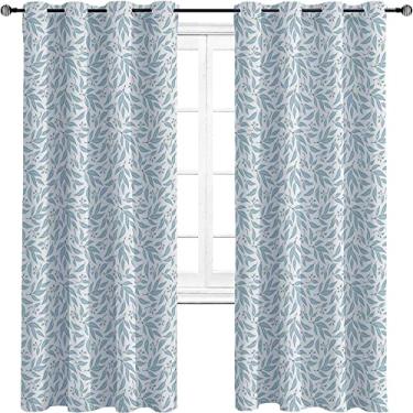 Imagem de Cortinas blackout de eucalipto para quarto - Cortinas escurecidas com isolamento térmico para sala de estar, três camadas trançadas, L 213 x C 236 cm, azul bebê e branco