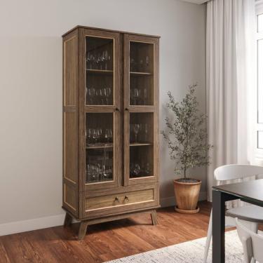 Imagem de Cristaleira Roma Pinus Com Hdf Porta De Vidro Retr�� Imbuia Na