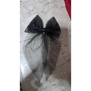 Imagem de Laço de Cabelo em Tule com Brilho, Design Borboleta, Presilha Bico de Pato, para Festas e Eventos (Preto)