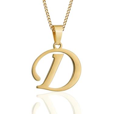 Imagem de Suweibuke Colar com inicial para homens e mulheres, meninos e meninas, banhado a ouro 18K, colar com pingente de 26 letras, joias personalizadas para presentes, Average, Aço inoxidável, Sem Pedra