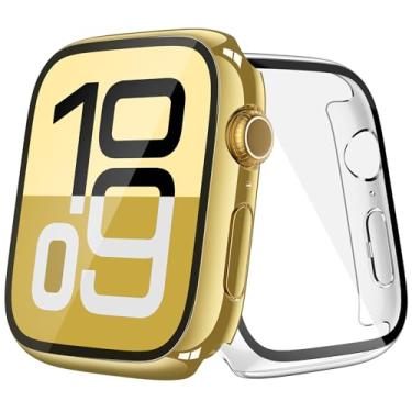Imagem de [Pacote com 2] Capa dourada JULK de 46 mm com protetor de tela de vidro temperado para Apple Watch 11 (2025), capa protetora rígida de policarbonato de cobertura total para iWatch séries 11/10 de 46