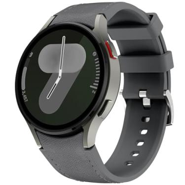 Imagem de Pulseira de couro compatível com Samsung Galaxy Watch 7 6 5 4 FE de 40 mm e 44 mm, relógio 6 Classic de 43 mm, 47 mm, 5 Pro, 45 mm, 4 clássico, 42 mm e 46 mm (cinza escuro)
