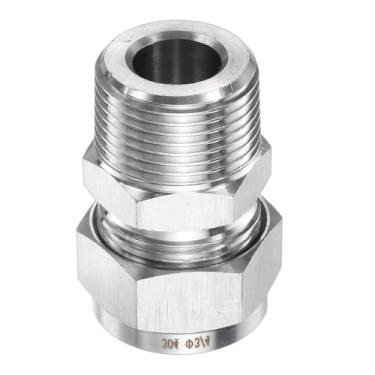 Imagem de HARFINGTON Encaixe de compressão tubo de 3/10.2 cm OD x 3/10.2 cm PT rosca macho aço inoxidável acoplador reto adaptador tubo de compressão conector de encaixe de tubo para óleo gás água