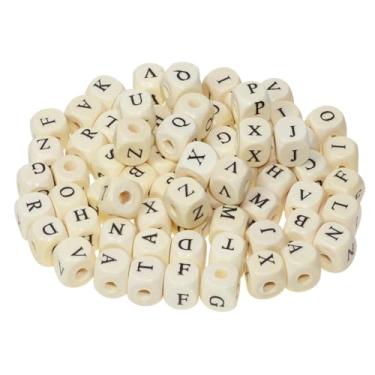 Imagem de Tupalizy 100 peças de contas de letras de madeira contas quadradas do alfabeto letras de cubo de madeira para pulseiras, colares, joias, chaveiros, macramê, projetos de artesanato, acessórios, letras