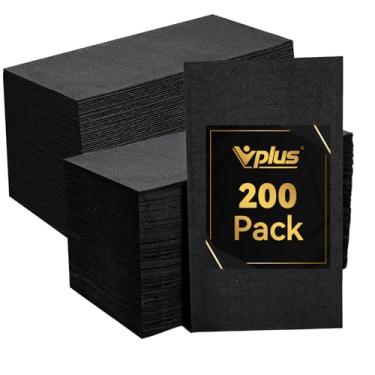 Imagem de Vplus Pacote com 200 guardanapos de papel preto, guardanapos descartáveis de 3 camadas de qualidade premium, macios e absorventes, perfeitos para jantar, casamento, formatura, festa