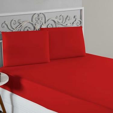 Imagem de Jogo De Lençol 100% Algodão Malha Toque Macio Com Elástico Jogo de Cama Casal Queen King 03 Peças (Vermelho, King 3 Peças)