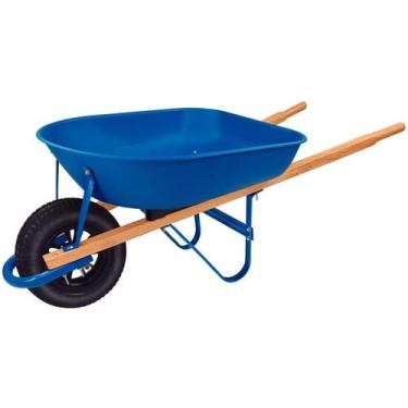 Imagem de Carrinho de Mão com Caçamba Rasa Plástica 50 L, Braço de Madeira e Pne