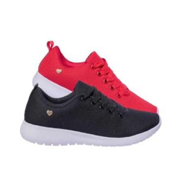 Imagem de Kit 2 pares Tênis Feminino Casual (Preto-Branco/Vermelho, BR, Adulto, Numérico, 37)