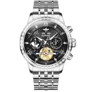 Imagem de OUPINKE Relógio de pulso masculino Starry Sky Diamond com corda automática, turbilhão automático