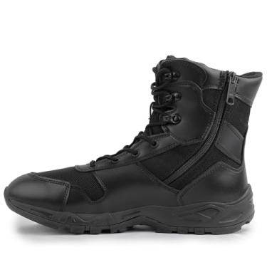 Imagem de QUNLON Botas táticas militares de combate, leves, deserto, selva, trabalho, atividades ao ar livre, motocicleta, zíper lateral, Preto, 42