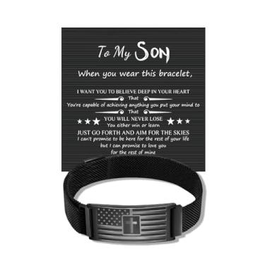 Imagem de Pulseira masculina To My Son da Mom Dad com cruz e versículo bíblico Jesus Cristão, presentes de aniversário inspiradores para filho, Large, Sem Pedra Preciosa