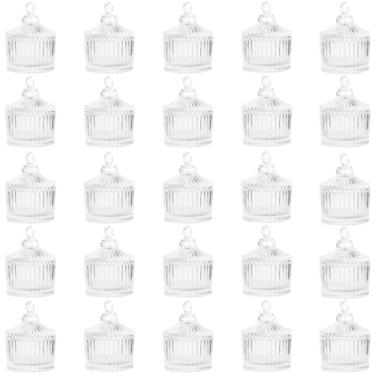 Imagem de Kit 25 Bomboniere De Vidro 90ml Com Tampa Porta Doces Decorativo Transparente Elegante Baleiro Festas Eventos