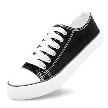 Imagem de Tênis unissex de lona casual de cano baixo com cadarço para mulheres e homens, confortável, leve, clássico, moderno, popular 2024, Zapatillas Casual De Lona De Moda para Hombre Y Mujer, Preto, 34/36