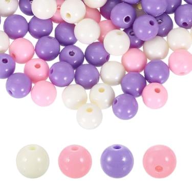 Imagem de HARFINGTON 100 contas redondas de acrílico creme, roxo, 10 mm de diâmetro, furo de 1,9 mm, bolas lisas de resina plástica, contas soltas para fazer joias, pulseiras, colar, brincos, faça você mesmo