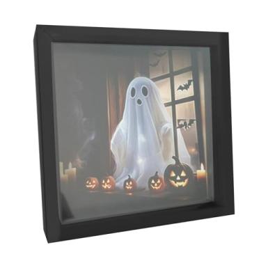 Imagem de oshhni Álbum de fotos de boneco fantasma com moldura de luz, adereço de terror, decoração de mesa, placa de Halloween para prateleira, dormitório, quarto,