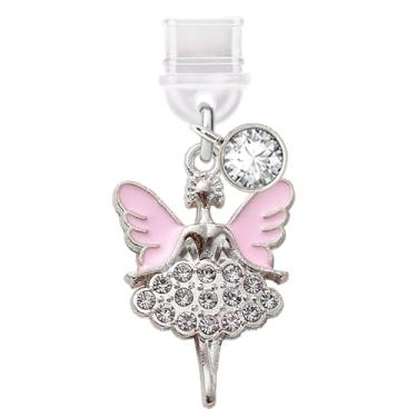 Imagem de ELISE & FONDA TP816 Tipo-C porta de carregamento antipoeira pequeno pingente de telefone celular de fada de cristal para iPhone 15/16/Samsung/OnePlus/Xiaomi/oppo telefones Android (rosa)