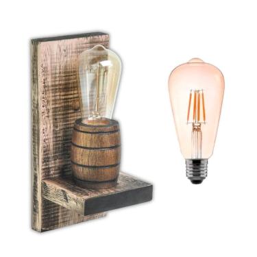 Imagem de Arandela Barril Delenha Decor Madeira Rústica + Lâmpadas