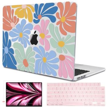 Imagem de LCMOCICO Compatível com capa M4 MacBook Air 13,5 polegadas 2025 2024 2023 2022 modelo A3240 A3113 M3 A2681 M2 Chip, capa rígida de plástico com padrão de cristal para Mac Air 13 M4 Touch ID, flores