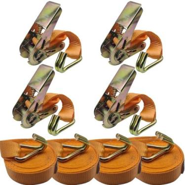 Imagem de kit 4 Catraca gancho aço 4000kg Cinta Amarração 4.5m 25mm Carga moto J