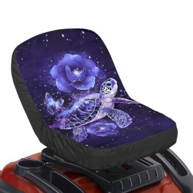 Imagem de Tomeusey Capa de substituição de assento para cortador de grama, protetor de assento de trator floral roxo tartaruga almofada de assento portátil para cortador de grama com bolsos de armazenamento