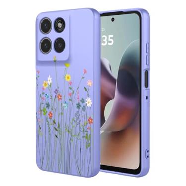 Imagem de HTXWXJC Capa de celular para Moto G56, XT2529-2 à prova de choque flexível bumper TPU capas macias com padrão de flores para Motorola Moto G56 flor roxa