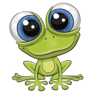 Imagem de Adesivo de vinil à prova d'água de sapo verde sorrindo com olhos grandes, fofo, engraçado, decalque para carro, laptop, parede, janela, para-choque, 12,7 cm