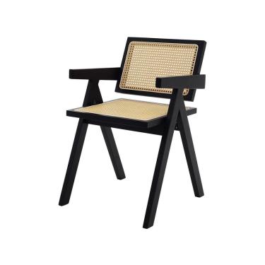 Imagem de Cadeira Com Assento E Encosto Em Rattan Natural E Base De Ma