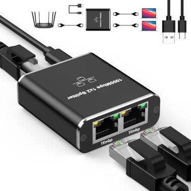 Imagem de Divisor Gigabit Ethernet 1 a 2, divisor de rede de alta velocidade de 1000 Mbps com cabo de alimentação USB, adaptador de extensão de Internet RJ45 para cabo Cat 8/7/6/5e/5 [2 dispositivos em rede