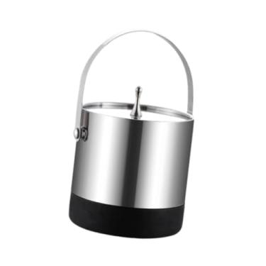 Imagem de IEUDNS Balde de gelo com tampa de metal para gelo, balde de cerveja multiuso em aço inoxidável para coquetéis caseiros, camping, eventos e banquetes, Cabo de aço