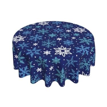 Imagem de Aytipun Toalha de mesa redonda de inverno azul escuro 152 cm azul petróleo branco floco de neve tema de férias toalha de mesa decorativa sazonal rústica casa de fazenda para decoração de festa interna
