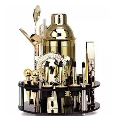 Imagem de ZZTWER Kit de bartender, conjunto de coqueteleira de 20 peças, kit de bartender, conjunto de coqueteleira de aço inoxidável com suporte acrílico para misturar bebidas, conjunto de coqueteleira de bar