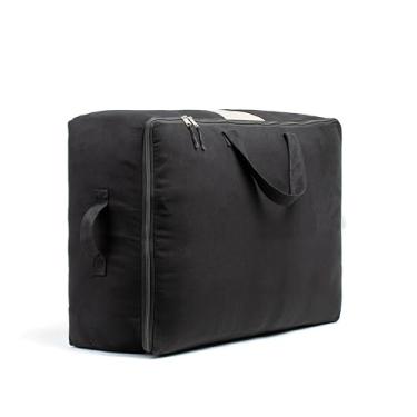 Imagem de Sacos de armazenamento de lona macia com zíper. Grosso respirável, 1 peça organizador de edredom king/queen. Quatro alças de transporte e janela. Grande bolsa de 63,5 x 48 x 23 cm para lençóis