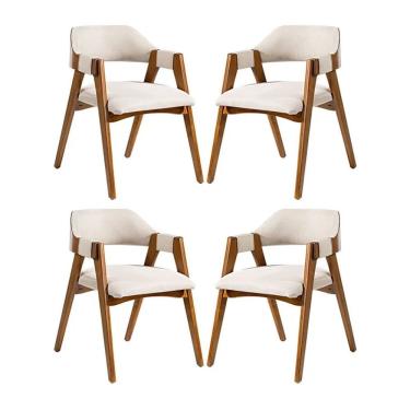 Imagem de Kit 4 Cadeiras De Jantar Lua Em Madeira Com Estofado Linho Bege L59 Rmi Imbuia