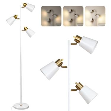 Imagem de Luminária de chão regulável, luminária de pé de árvore moderna regulável, 3 lâmpadas de LED giratórias para sala de estar, quarto, escritório (branca)