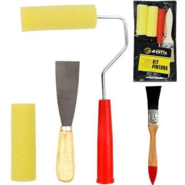 Imagem de Kit bandeja de pintura com rolo de espuma + refil + pincel / trincha e