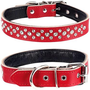 Imagem de haoyueer Coleira Para Cachorro Com Strass, Ajustável, Fofa, Brilhante, De Couro Macio, Diamantes Cristal, Filhotes Estimação (G, Vermelho)