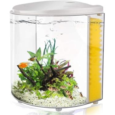 Imagem de Tanque de peixes pequeno de 1,2 galão Betta com filtro e luz para água-viva, peixe dourado, kit inicial de aquário para casa, escritório, quarto, mesa decorativa