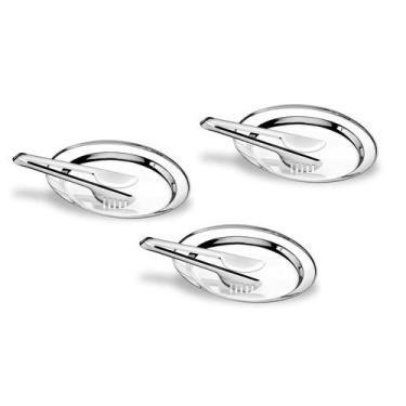 Imagem de Travessa oval de servir em aço inox 30cm com pegador Up Home Kit 3 pçs