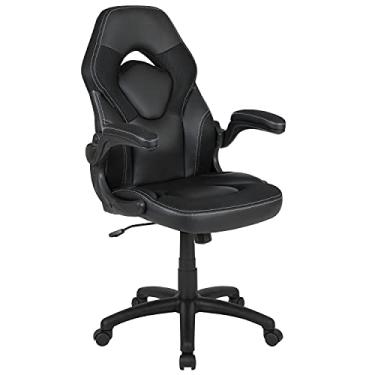 Imagem de Flash Furniture Cadeira para jogos X10 de couro macio de couro macio com braços dobráveis, cadeira giratória ergonômica acolchoada para computador, preta