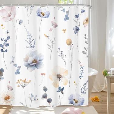 Imagem de Cortina de chuveiro Omifly Aquarela Floral Azul Bege 180x180cm