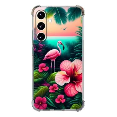 Imagem de Beaucov Capa para Galaxy S25 FE, rosa flamingo flores pássaro proteção contra queda capa à prova de choque TPU capa protetora de corpo inteiro resistente a arranhões para Samaung Galaxy S25 FE