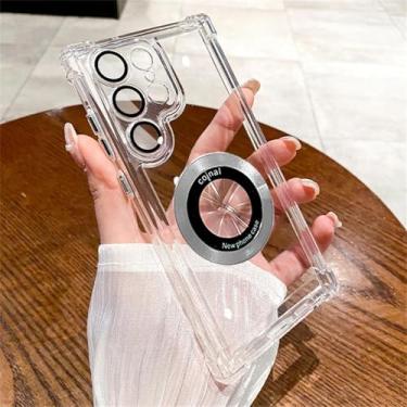 Imagem de HJZSZX Para Galaxy S24Ultra Luxury Plating Magnetic Clear Case Capa de silicone à prova de choque (para Galaxy S24Ultra/transparente)