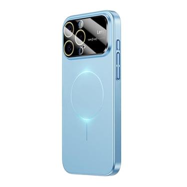 Imagem de Omio Capa magnética para iPhone 15 Pro Max compatível com MagSafe, protetor de lente de câmera de vidro embutido, visor de logotipo de janela grande, proteção contra quedas de grau militar, capa fosca